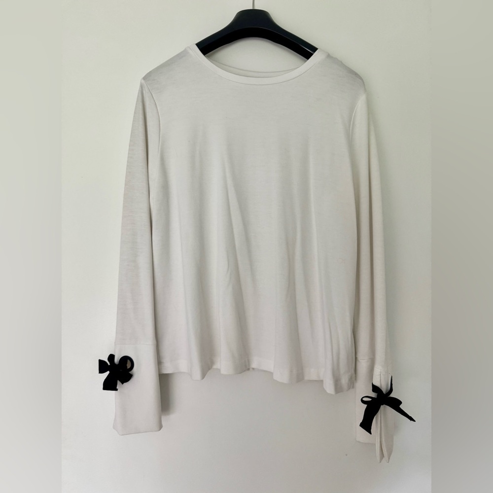 a new day Cream Long Sleeve Blouse with Black Bow Details